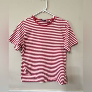 S.K.U. Designs | Pink & White Striped Short Sleeve T Shirt | Size Small